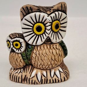 Vintage studio art pottery hand made partially glazedowl and baby